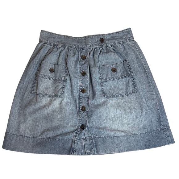 J. Crew Cotton Buton Up Medium Wash Denim Mini Skater Skirt Size 4 - Picture 1 of 10